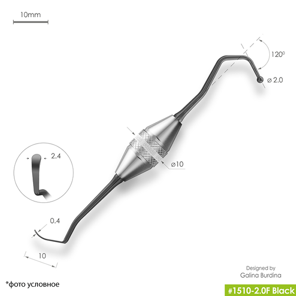 Картинка Штопфер-гладилка дистальная с дополнительными изгибами штопфер-шарик O2.0mm эргономичная ручка O10mm покрытие Black 0 из 5 